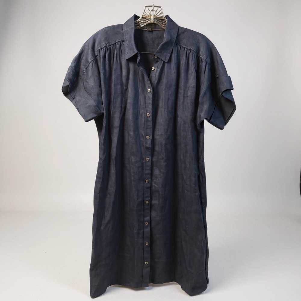 J. CREW Baird McNutt Irish Linen Relaxed Fit Shirt Dress Blue Lagenlook Corpcore